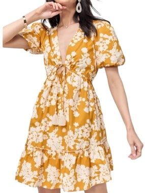 Francesca’s Tasha Floral Tassel Cinch Waist Mini Dress